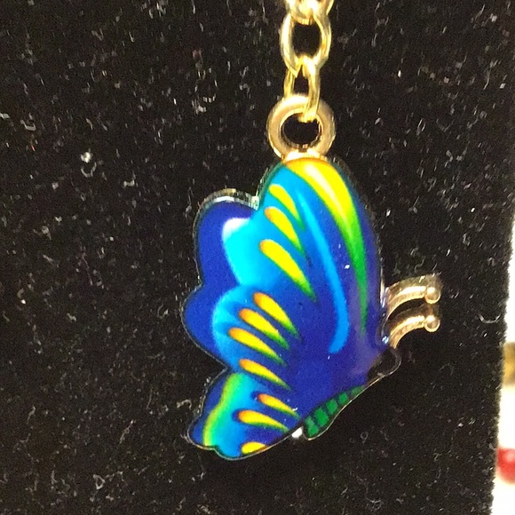 BUTTERFLIES … blue and gold metal earrings Handcrafted/home made ... BE-1 - Picture 9 of 9